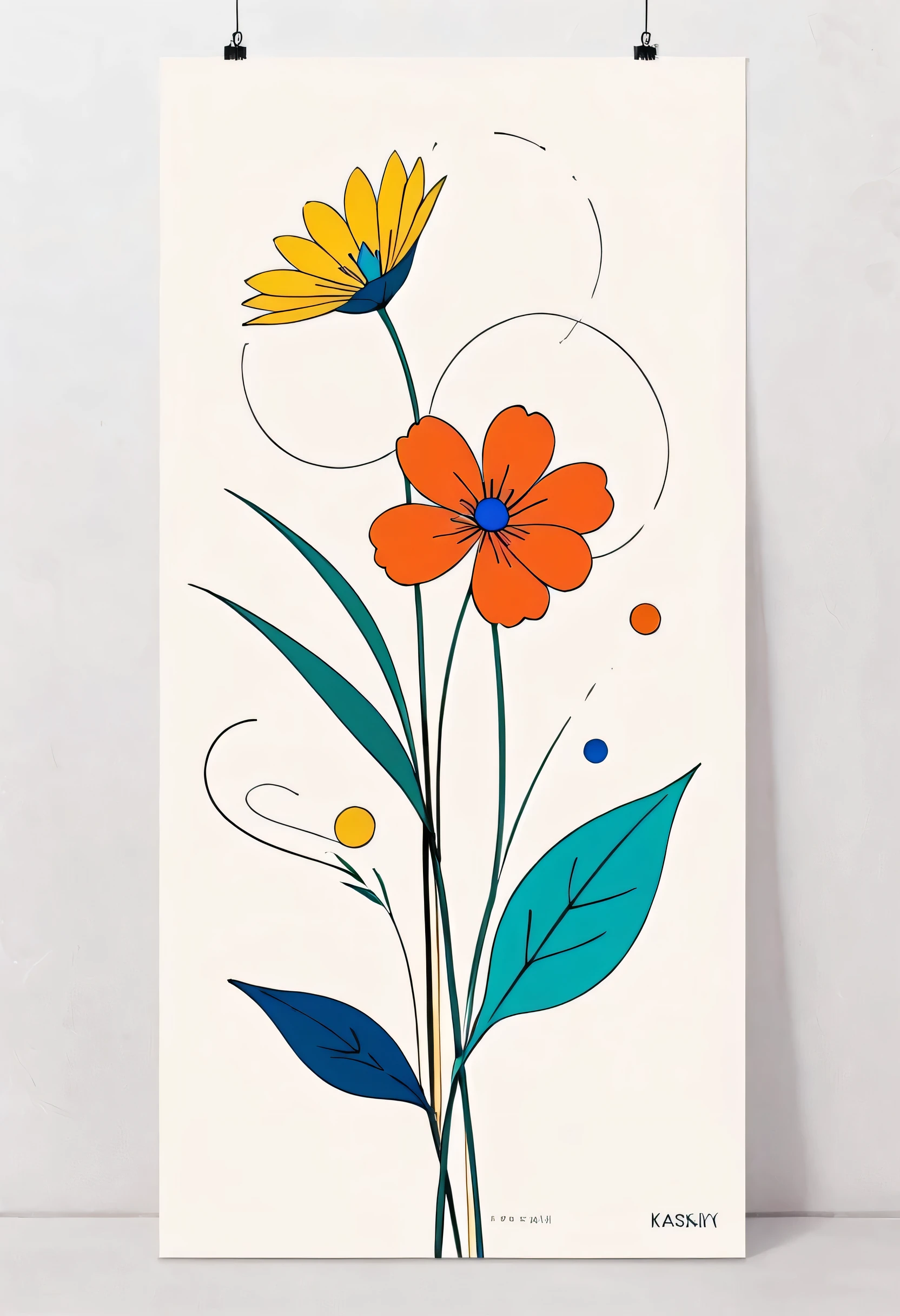 Vasily Kandinsky style, Simple Line Initialism，Abstract art，Urban Background, colorful flowers, no people