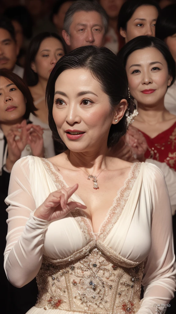 Medium Shot, gravure, Look forward, ((old)), Flashy makeup, Red lips, From the chest up, masterpiece, Highest quality, Very detailed, Realistic, Ultra-dense skin, Perfect Anatomy, (1 Japanese Mature), (alone), 120 years old, Big Breasts, Mature Pornstars, Glamour, sexy, Pure white skin, Looking at the audience,