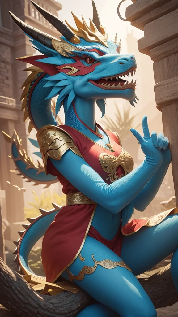 One girl, masterpiece, Highest quality, Make friends with the Chinese dragon, fun, Happy, bright, long,