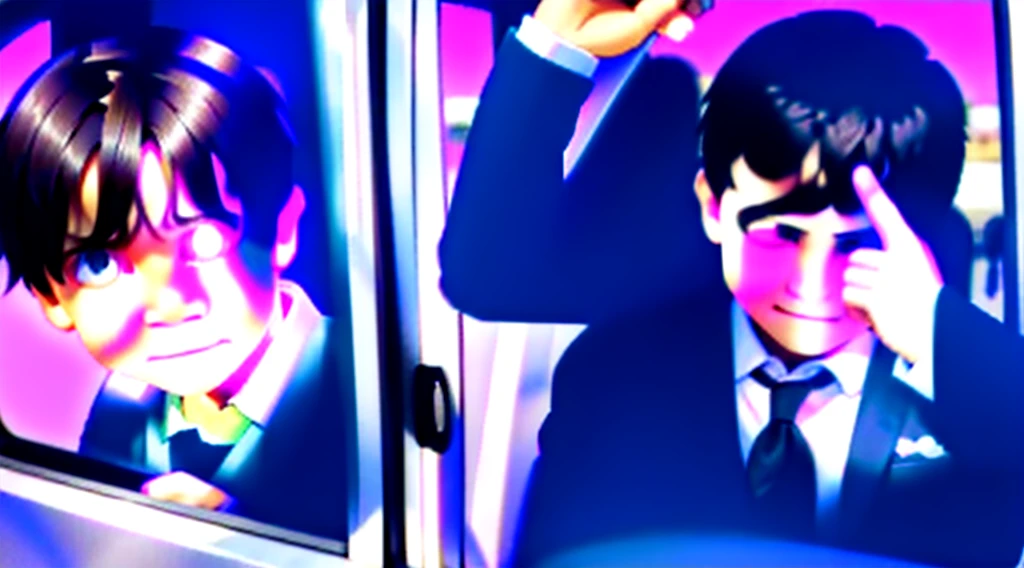 Photorealistic representation of a 7-year-old boy with straight dark brown hair and bangs covering his forehead, featuring large, expressive dark brown eyes filled with tears. His round face and slightly rosy cheeks contribute to his innocent appearance, similar to the provided photo. The boy is partially dressed in a navy blue , consisting of a long-sleeved shirt and matching pants.
The scene is set in front of a school in the mid-90s. The boy is standing next to a white school van (Kombi), with an angry and mocking driver yelling at him. The driver, with a cruel expression, is provoking the boy, who looks desperate and on the verge of crying. Other children, encouraged by the driver, are also laughing and pointing at the boy, adding to his distress.
The atmosphere is tense and melancholic, reflecting the deep drama and bullying that many autistic children suffered during that period. Capture the hopelessness and pain in the boy's eyes, as he feels powerless and tries to find a way to be "normal" like his peers. This scene should meticulously portray the emotional turmoil and the harsh reality of bullying, highlighting the driver's cruel laughter and the boy's tear-filled eyes, conveying a powerful and moving narrative. --q 2 --s 750 --v 6.0 --ar 16:9