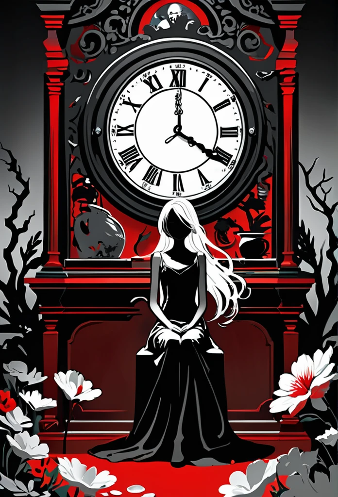 Vector Art, Minimalism, graphic design aesthetics, flat illustration, masterpiece, best quality, perfect composition, very aesthetic, ultra-detailed, intricate details, Professional, official art, Representative work、On a bright red campus"YES"Character、(Masterpiece in maximum 16K resolution:1.6), ((darkest_insane_silhouette_illustration):1.2),(intricate detail:1.4), (extremely insane detail:1.4),(highest quality:1.3),(Hyper_realistic:1.3). | Black and white, silhoutte art, female figure, elegant pose, flowing hair, graceful curves, subtle details, minimalistic background, soft lighting, delicate features, captivating composition, expressive eyes, slender silhouette, artistic interpretation. | ((silhoutte_of_pretty_girl_waiting under a clock):1.5), ((waiting pose):1.2), ((withered flower background):1.1), each flower detailed and rendered with a masterful gouache technique, silhoutte art behance,surreal, It gives a romantic aura. | (perfect_fingers:1.0), (perfect_legs:1.0), better_hands, More_Detail. A young woman with golden hair and yellow eyes sits at the table, eating delicious food by the seaside in an anime style. The background features rocky cliffs overlooking the sea, boats floating on it, green plants, and sunlight shining through them onto her face. She is dressed in white and has a relaxed expression. On one side of her lies various dishes such as rice, vegetables, fish and meat, creating a warm atmosphere.