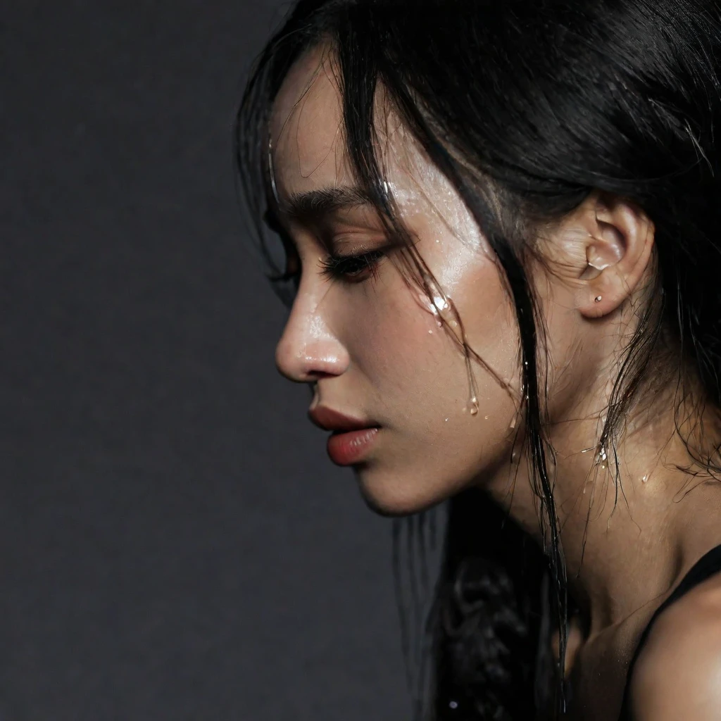 best image quality, masterpiece, ultra high resolution, (fidelity :1.4), photograph, 1 girl,[(sorrow)],white shirt, 薄dark, dark, Desperate, pity, pitiful, cinematic,tear,teardrop,(torn clothes:1.5), (wet clothes:1.4), bare shoulders,real rain,wet hair,..