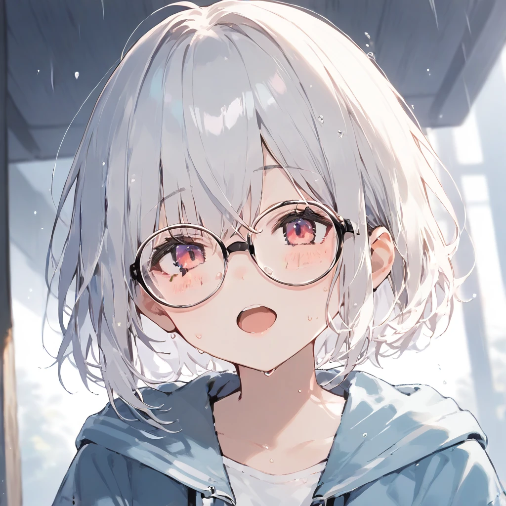 score_9, score_8_up, score_7_up, source_anime, best quality, masterpiece, official art, absurdres, highres, ultra-detailed,waifu2x,Collection: Slice of Life,break,1girl, very short hair, long bangs, hair over eyes, glasses, small breasts, sweat, open mouth, outdoors, rainy, break,(clear line illustration:1.2),very high resolution, very aesthetic, super detailed skin, Best sexual lighting powered by famous artist, 8k,cute picture,beauty illustration,photoshop_(medium),,(Detailed Lighting),best anime 8k konachan wallpaper, pixiv contest winner,