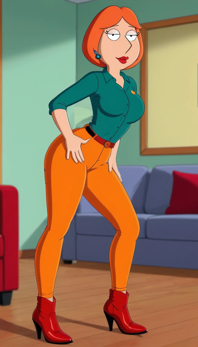 Jovem, linda, ruiva, cabelo curto, camisa decotada, amarela, mostrando, a barriga, (short, curto, apertado, sensual) corpo sexy, corpo detalhado, (bunda grande, sexy, perfeita, bunda detalhada), (panting expression, lust), ((sex))