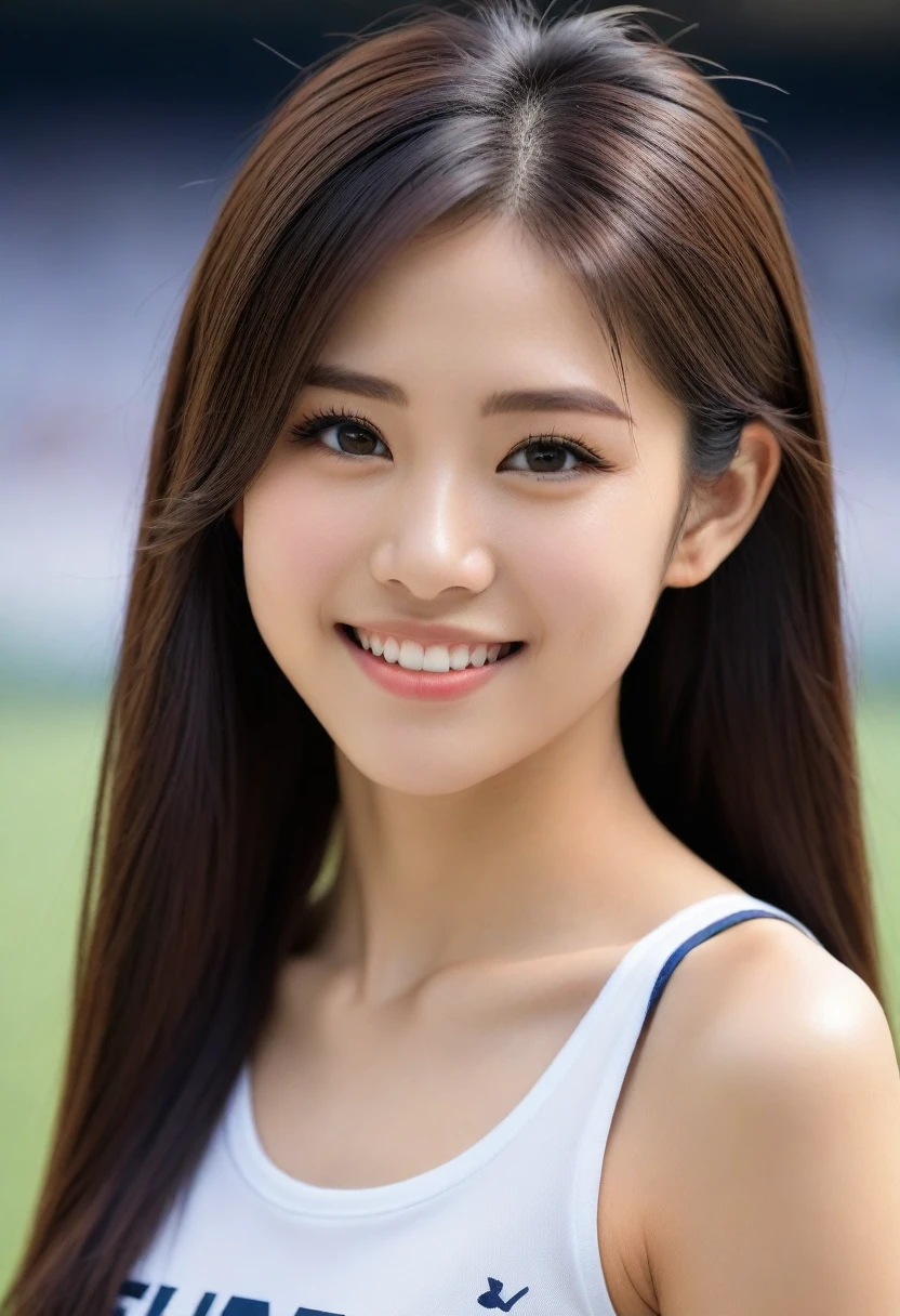 White bra、white panty、hiquality、A hyper-realistic、healthy、Smiling expression、Slender perfect figure、Japan beauties、Beautiful eyes、Beautiful double、Beautiful skin、stadium