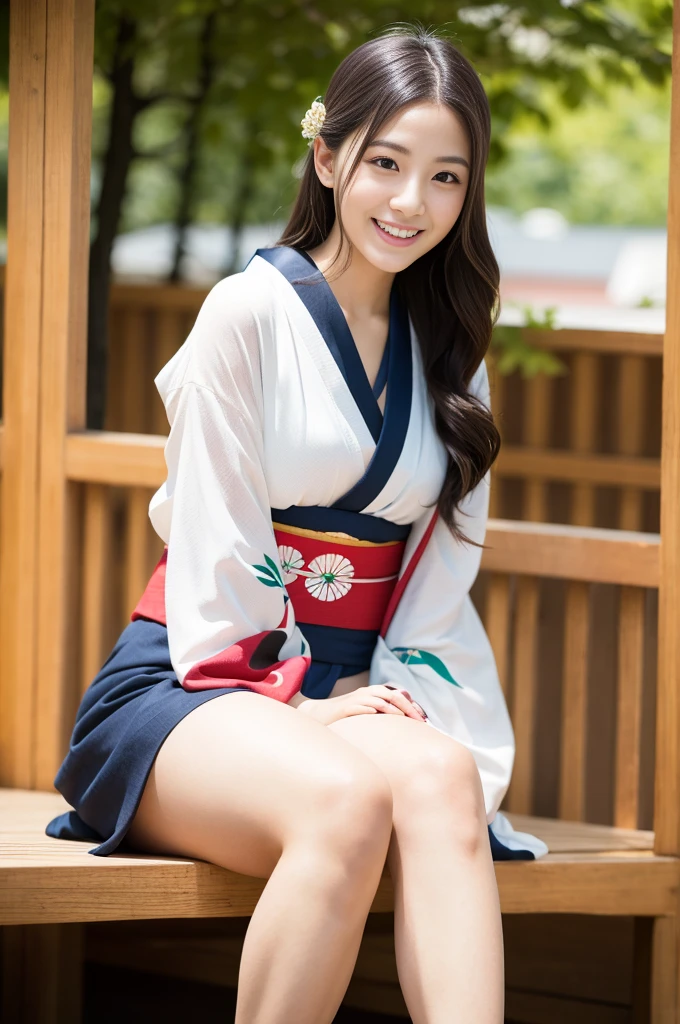 Pure Japanese kimono girl, natural body, beautiful legs, wearing traditional kimono, natural hair styles, sweet smile, sitting relaxed mood, sweet temptation, refreshing in early summer, professional portrait photography,