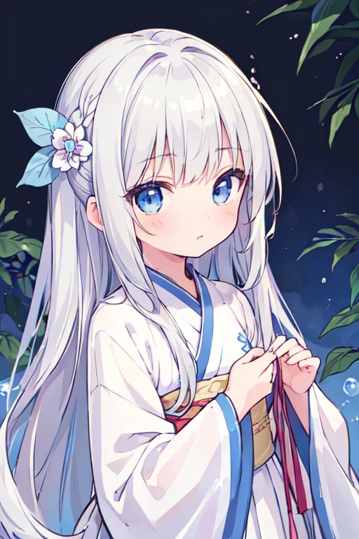 (best quality, masterpiece:1.2), ultra detailed, extremely detailed eyes and face, natural skin texture, detailed skin, natural lighting,
chibi, 1 girl, 12-years-old, (cute),
silver hair, middle hair, straight hair, shiny hair,
blue eyes,
flat chest,
hanfu,