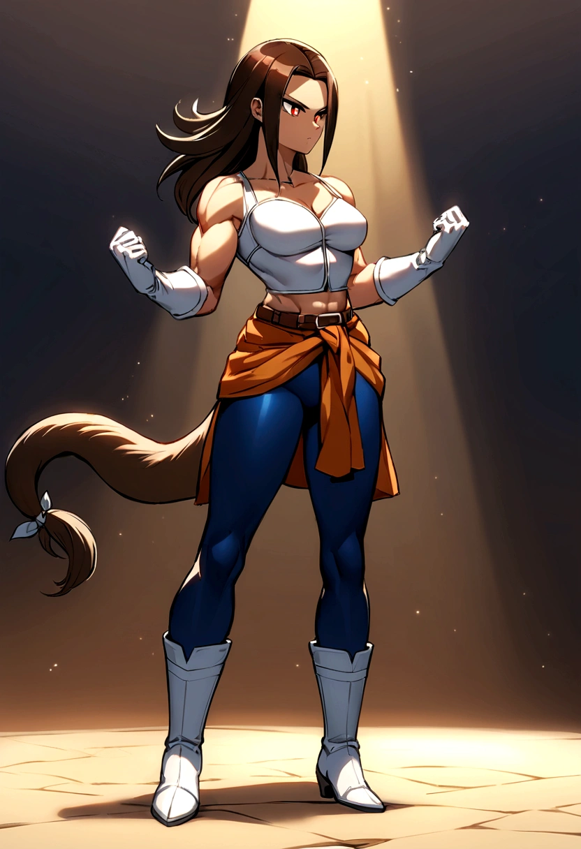 bunny ears on her head,linda mulher morena, Mirko, boku no hero academia, Orelhas de coelho, ((dark skinned female)), ((pele escura)), olhos vermelhos, Mangas, luvas brancas, malha de perna alta, (cabelos brancos, cabelos longos), seios grandes, colar de pele, coxas roxas, malha branca, Noite, Olhando para o Viewer, Sorriso, House, cama, musculoso, Muscle, barriga