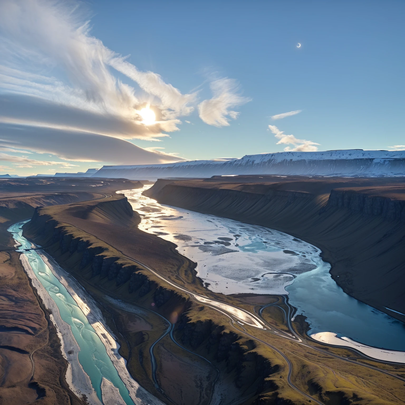 A river flowing through a valley from the Arav viewpoint,A mountain in the background, Iceland photography, Shot with iPhone 14 Pro, Shot with iPhone 1 3 Pro, Shot with iPhone 1 3 Pro, Shot with iPhone 1 3 Pro max, Icelandic valley, solar eclipse in Iceland, Iceland, drone shot, Iceland hills in the background, Waterfall in the background