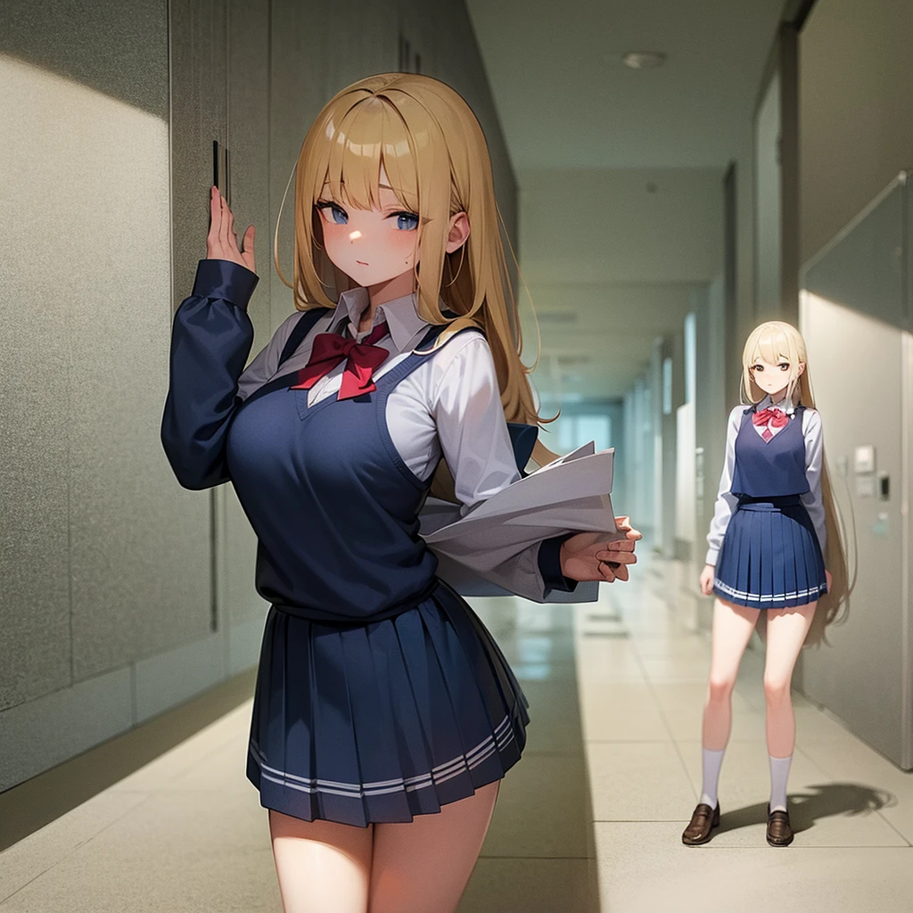 Beautiful schoolgirls. Multiple schoolgirl masterpieces. Blonde student clothes in tatters. Medium . Beautiful legs. In the women's restroom.