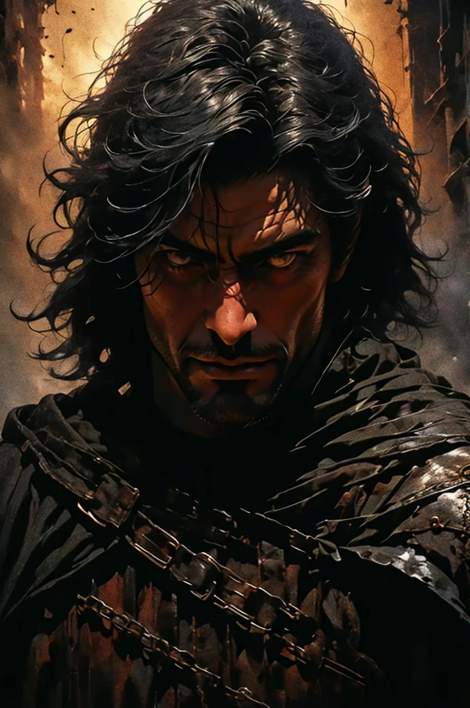 Portrait of a young boy, with dark gray hair, smooth and short, violet eyes. He wears black medieval clothes with a Cretan cape. He smiles sarcastically, in a medieval castle setting. 2d ART tormenta 20 style, d&D art, RPG art roguish smirk, handsome guy in demon slayer art, he's very menacing and evil, grinning lasciviously, dark light night, symmetrical face, symmetric eyes, fot realisitic, fot, Masterpiece artwork, realisitic, 真实感, rendering, hight contrast, photographingrealistic digital art trend on Artstation 8k HD high definition detailed realistic , detailded, texture skin, hiper detailded, Textura realisitic da pele, armour, best qualityer, ultra high-resolution, (fotrrealisitic: 1.4), high resolution, detailded, fot crua, sharp re, by lee jeffries nikon d850 film stock photographygrafiagraphy 4 kodak camera portra 400 lens f1.6 colors rich hyper realistic texture dramatic lighting irrealengine trending on artstation cinestill 800