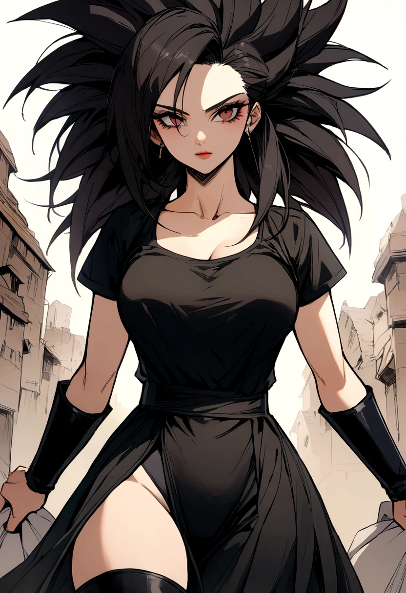Make me a female Saiyan, long dark hair 