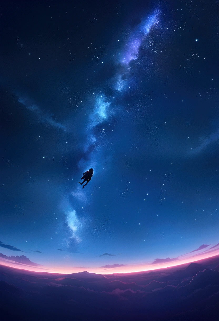 A scene of skydiving naked through a beautiful starry night sky,anime art wallpaper 4k, anime art wallpaper 4k, Anime Art Wallpapers 8K, anime wallpaper 4k, anime wallpaper 4k, 4k anime wallpaper,Man flying in the night sky、The night view below