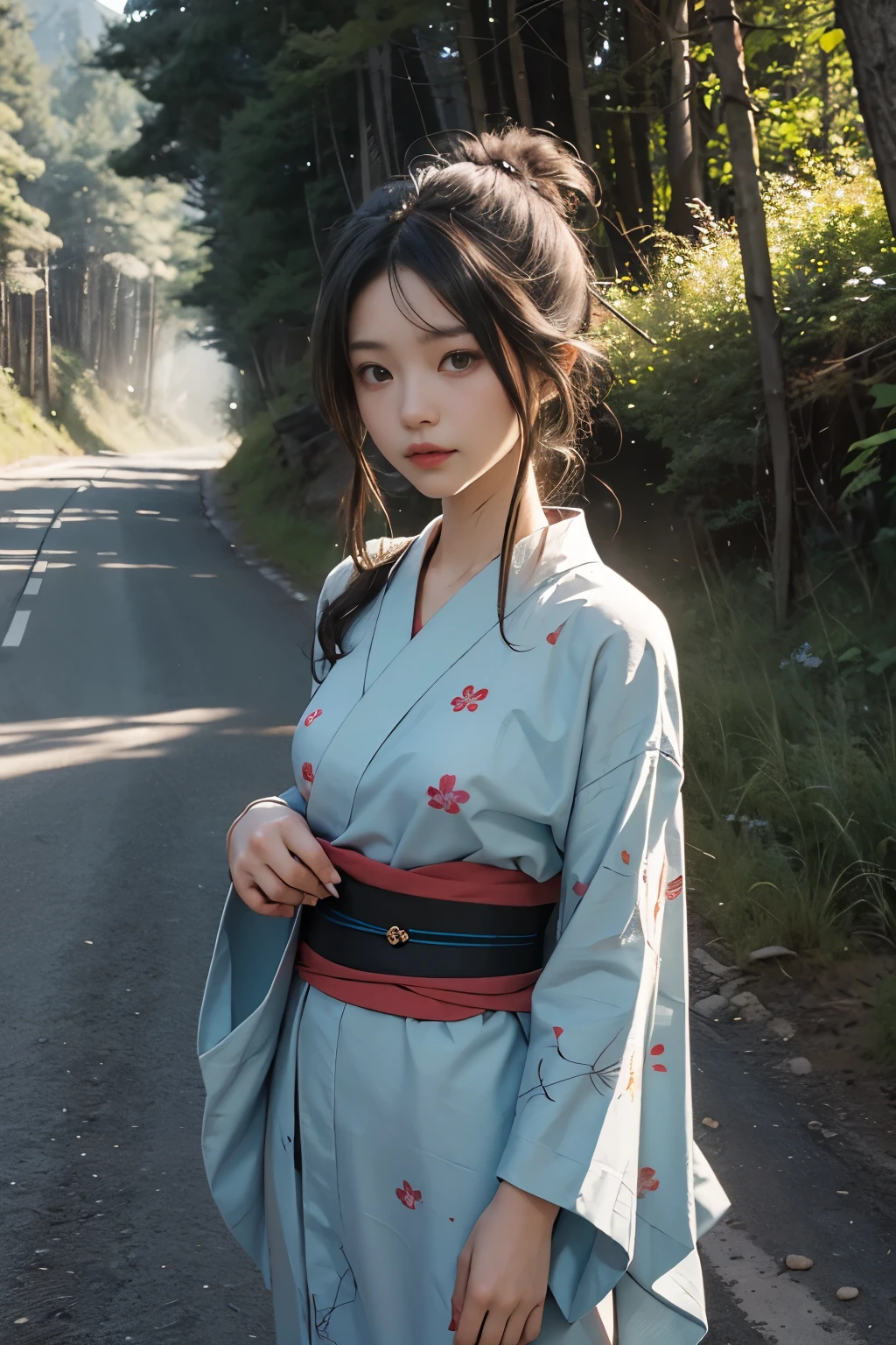 Beautiful,Junko Ishihara,Over Amagi,Prostitute,or period,Years falls,Flame of Love,Disheveled Japanese clothing,In the mountains,The twists and turns of the deep mountains,Flames of Passion,Mature women in their thirties,A devoted beauty,Disheveled Hair,Disheveled outfit,A half-crazed woman obsessed with love,Disheveled, thin kimono,thin yukata,A distraught yukata wearer,Female Artist,Narrow eyes,Single-minded gaze,Simple string belt,or period,Dark mountain path,Crossing the mountain pass,Unpaved mountain roads,On the road through the dark forest,Unpaved road,promenade,Mountain trail,Dirt Road,登Mountain trail,When the road wasn't paved yet,Old mountain path,ground road,carriage,rickshaw,She's wearing light clothing and her chest is exposed.,Beautiful Mature Woman,