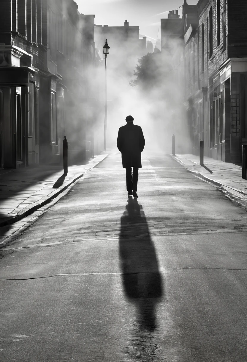 a person walking down a street., Dusty street, Smoking on the street, Street photography, Leading lines, HD street photography, Human walking, Streets, Empty street, Middle of the street, by Andrew Geddes, Street photography, Street perspective, by Robin Guthrie, by Andrew Robertson, Empty streets photography black and white