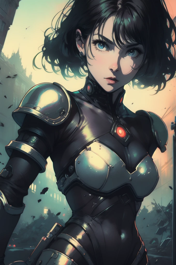 (((Warrior girl))), (((best qualityer: 1.4))), (((Afro))), (((DuneWalker))), (((post-apocalypse))), (Unbeatable masterpiece), (hiper HD),(CG 8k hyper-realistic), (((breasts big))), (((hyper feminine))), sensuous girl, (bob hair with straight bangs), ((( sculptural body ))), (((1 girl))), 20 year anime girl with perfect body, Beautiful and well-groomed face, slanted eyes, muscular body:1.2, costume with textured details in pixel art, (Head to thigh photoodern samurai pants, Complex equipment, rot, cerulean, yellow, orange, Violette, long pants，Tight, dark clothes，With white stars and white stripes, Metal parts in armor, afro girl, (((standing alone))), pirralha violent, (((14歳))), sensuous, pose de atitude, work of art, post-apocalypse, (((manga style))), Bounty Hunter, violent, Manic, the way you want, slenderbody, thin but strong, perfectbody, roupa moderna, Advanced technology, short shorts with checkered pattern in red and black, fur collar jacket, sleeves with vertical striped pattern, neutral background