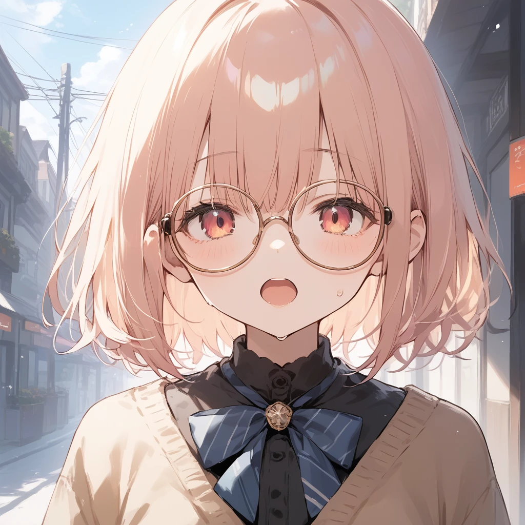 score_9, score_8_up, score_7_up, source_anime, best quality, masterpiece, official art, absurdres, highres, ultra-detailed,waifu2x,Collection: Slice of Life,break,1girl, very short hair, long bangs, hair over eyes, glasses, small breasts, sweat, open mouth, outdoors, summer, break,(clear line illustration:1.2),very high resolution, very aesthetic, super detailed skin, Best sexual lighting powered by famous artist, 8k,cute picture,beauty illustration,photoshop_(medium),,(Detailed Lighting),best anime 8k konachan wallpaper, pixiv contest winner,
