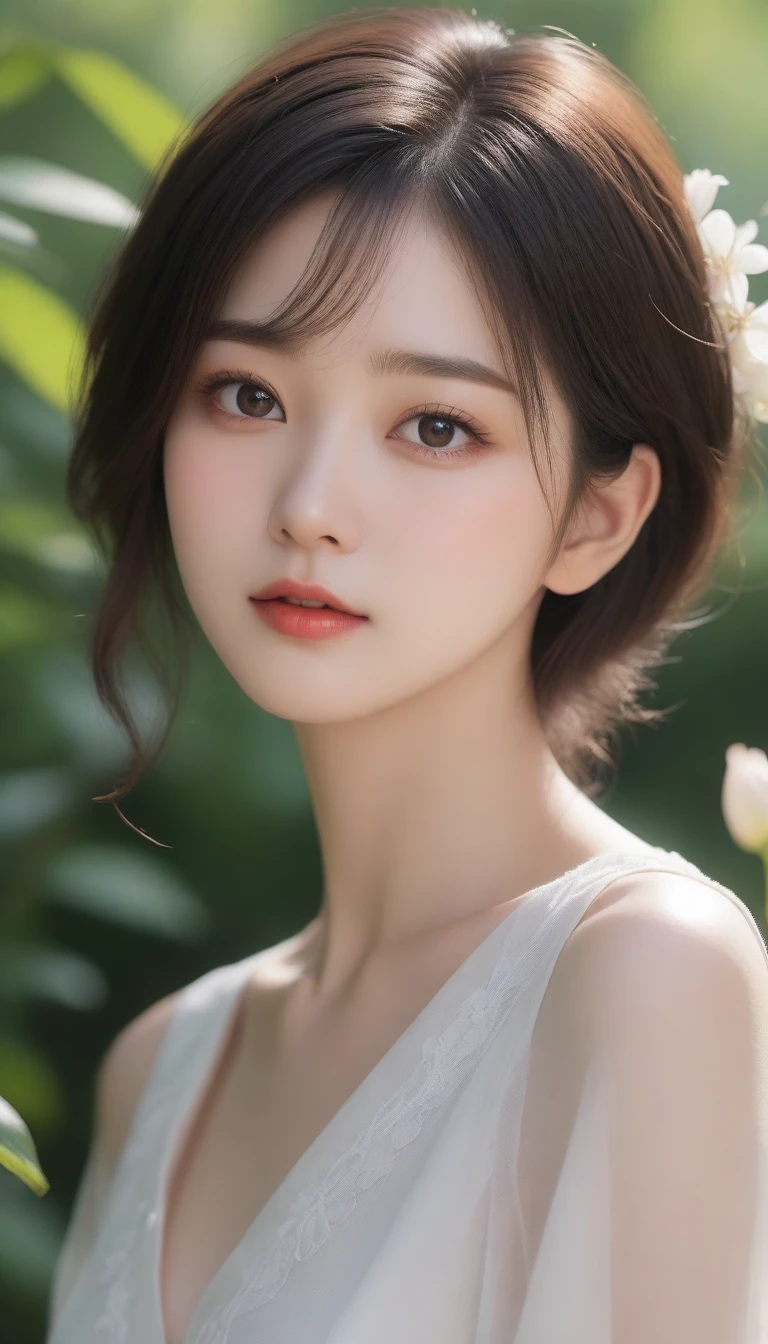 봇 Txt2Img SDXL 10:04:54 best quality, 4K,8K,realistic, realistic, very detailed, very delicate and beautiful, raw photo, Japanese and Korean beauties，korean beauty，big bust，(beautiful detailed eyes,beautiful and delicate lips,Highly detailed eyes and face,long eyelashes), short hair, , In a picturesque garden filled with sunlight. The quality of the work is top notch, 매우 상세한 기능과 realistic, realistic touch. Colors are vibrant，Lighting creates a warm atmosphere, black skirt, tightly closed lips