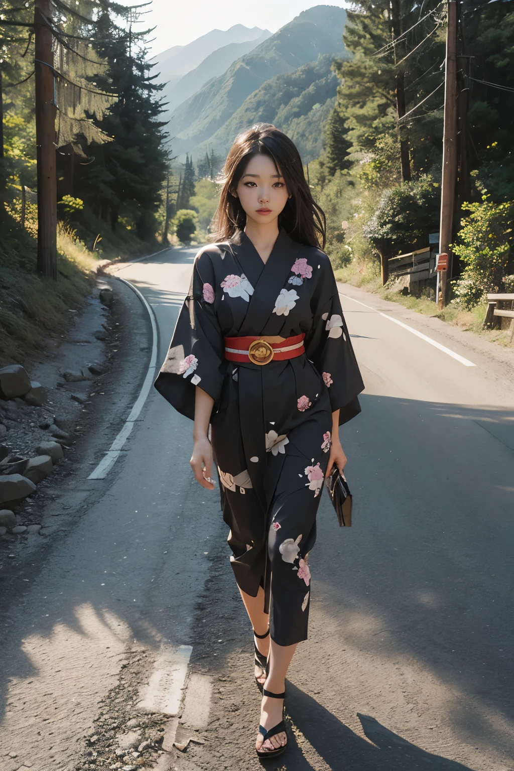 Beautiful,Junko Ishihara,Over Amagi,Prostitute,or period,Years falls,Flame of Love,Disheveled Japanese clothing,In the mountains,The twists and turns of the deep mountains,Flames of Passion,Mature women in their thirties,A devoted beauty,Disheveled Hair,Disheveled outfit,A half-crazed woman obsessed with love,Disheveled, thin kimono,thin yukata,A distraught yukata wearer,Female Artist,Narrow eyes,Single-minded gaze,Simple string belt,or period,Dark mountain path,Crossing the mountain pass,Unpaved mountain roads,On the road through the dark forest,Unpaved road,promenade,Mountain trail,Dirt Road,登Mountain trail,When the road wasn't paved yet,Old mountain path,ground road,carriage,rickshaw,She's wearing light clothing and her chest is exposed.,