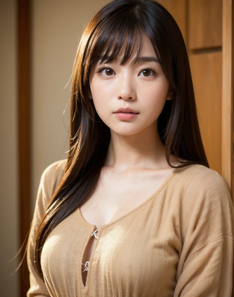 best quality, face focus, soft light, ultra high res, (photorealistic:1.4), RAW photo,
1japanese girl, solo, cute, (pupil, lights in the eyes), detailed beautiful face, (small chest),(high resolution detail of human skin texture),
(long hair),
indoor,
Damask Shirt Dress,
(portrait)