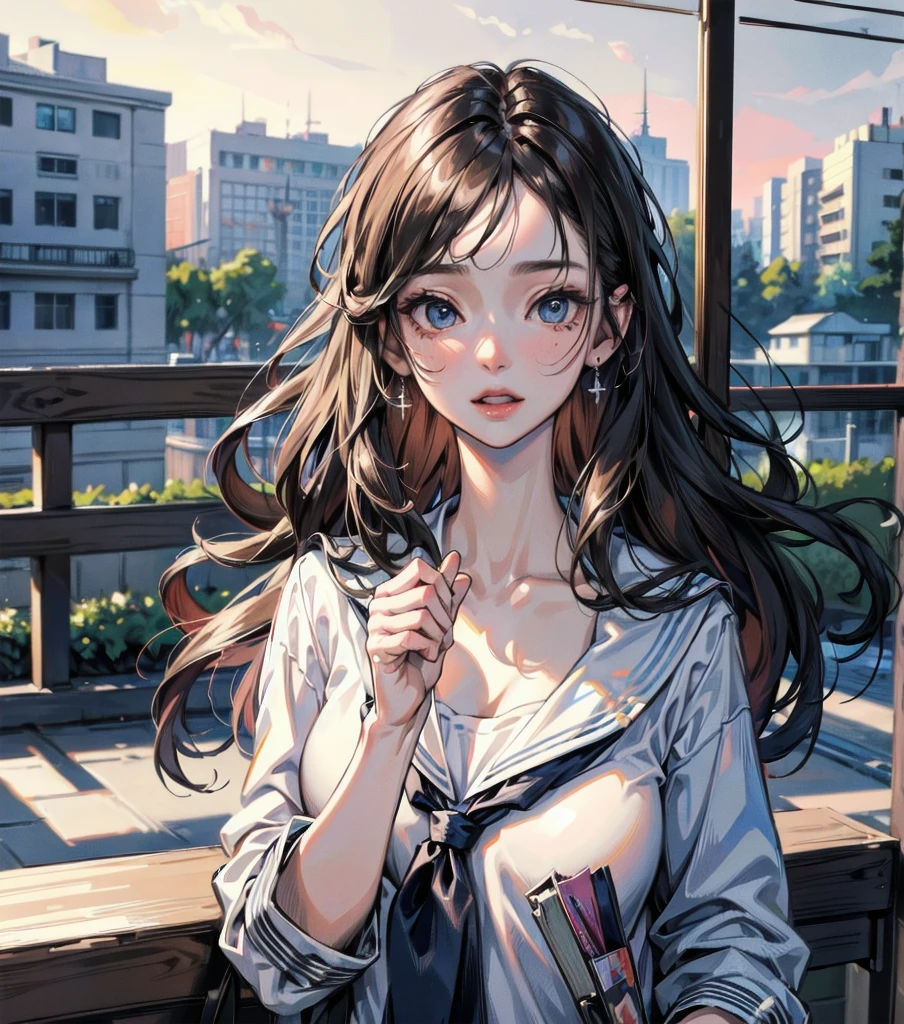 ((masterpiece,Highest quality;1.3,best illustration,realistic)),1woman、独奏,25 year old Japanese beauty,((very small head:1.3)),(center parted bangs,forehead),black hair,long hair,black eyes,gorgeous eyes,tears,shy,sad,medium breasts,((very long body)),((toned body,slender body,skinny)),gleaming skin,shiny skin,oily skin,sweat,(White tank top、No sleeve、Dark blue pleated mini skirt、A rolled up skirt)、White panties、Love juice、library、Tokyo、