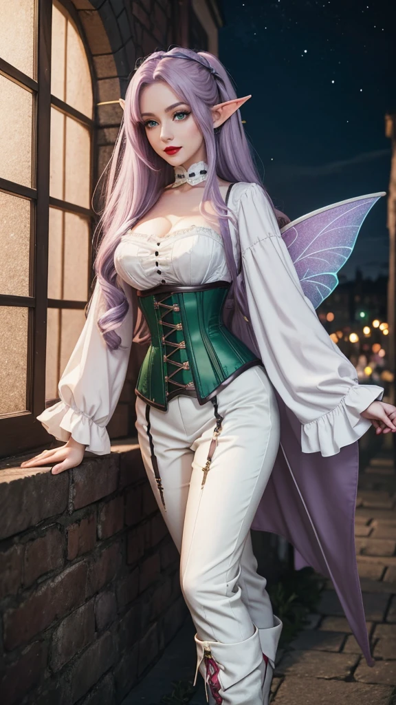 female fairy with curly pink, slightly ashy hair, pale skin color, Blue eyes, An insult, in a schoolgirl costume, dark fantasy character design, epic exquisite character art, dark fantasy art, with the appearance of Freya Allan, dark fairy full view, Amazing character art. Dragonfly wings,