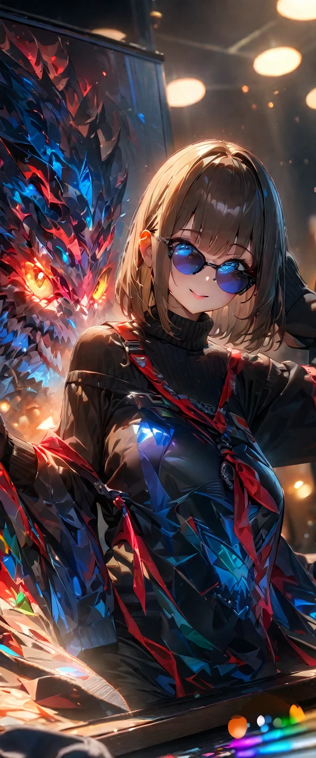 (((One girl))), ((beach)), noon, blond hair, ((sunglasses)), hand to sunglasses, ((bob cut:1.3)), , from front, (cowboy shot), standard body, (looking at viewer), (((sleeves past wrists:1.3))), ((black sweater)), ((off-shoulder knit sweater dress:1.3, Quite thick shoulder straps)), teenager, head tilt:1.3, (((blue eye))), ((happy smile)), anime style, (best quality, 4k, 8k, highres, masterpiece:1.2, ultra-detailed, ultra-detailed eyes, HDR, UHD, studio lighting, ultra-fine painting, sharp focus, physically-based rendering, extreme detail description, professional, vivid colors, bokeh), ((Highest quality, Best image quality, Ultra-high resolution, Ultra-high resolution, solo, Strong eye highlights)), Depth of written boundary, Natural soft light, attractive, Beautiful Face, Cleanliness, Pure Face, nedium , Beautiful Face, Perfect Fingers, Perfect hands, Perfect body, Perfect Face, Shine a light into your eyes, Perfect 