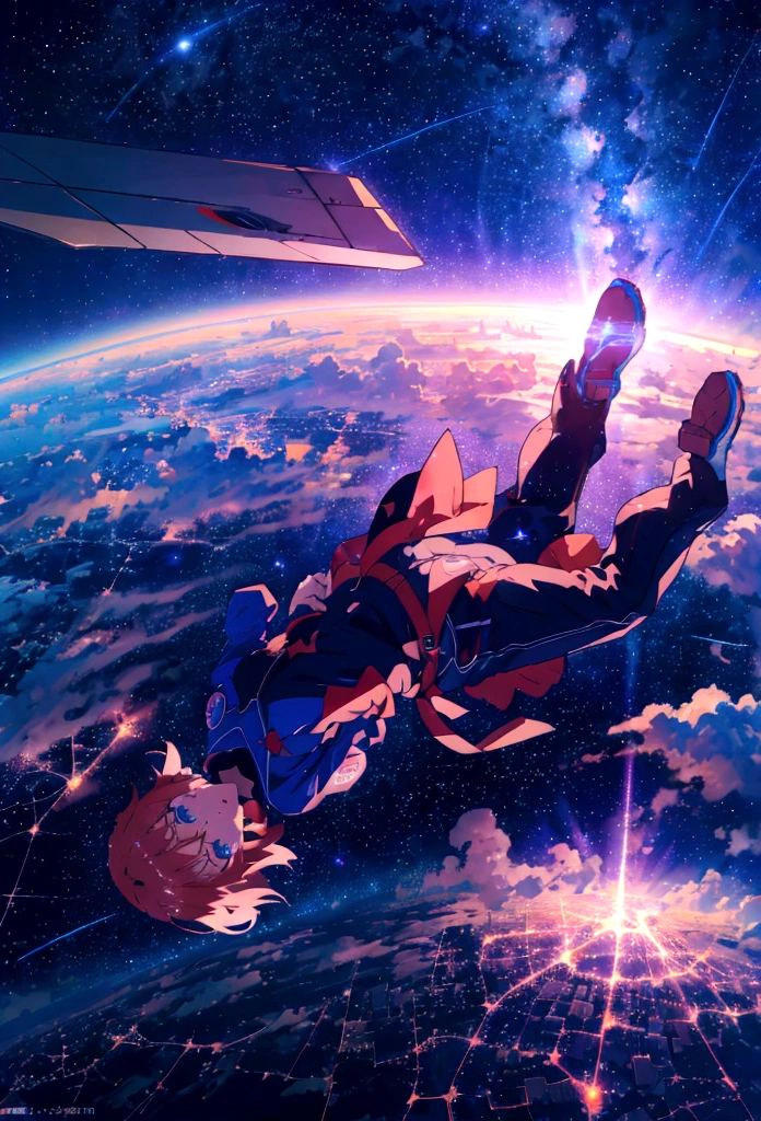 Skydiving scene in the beautiful night sky,anime art wallpaper 4k, anime art wallpaper 4k, Anime Art Wallpapers 8K, anime wallpaper 4k, anime wallpaper 4k, 4k anime wallpaper,Man flying in the night sky、The night view below