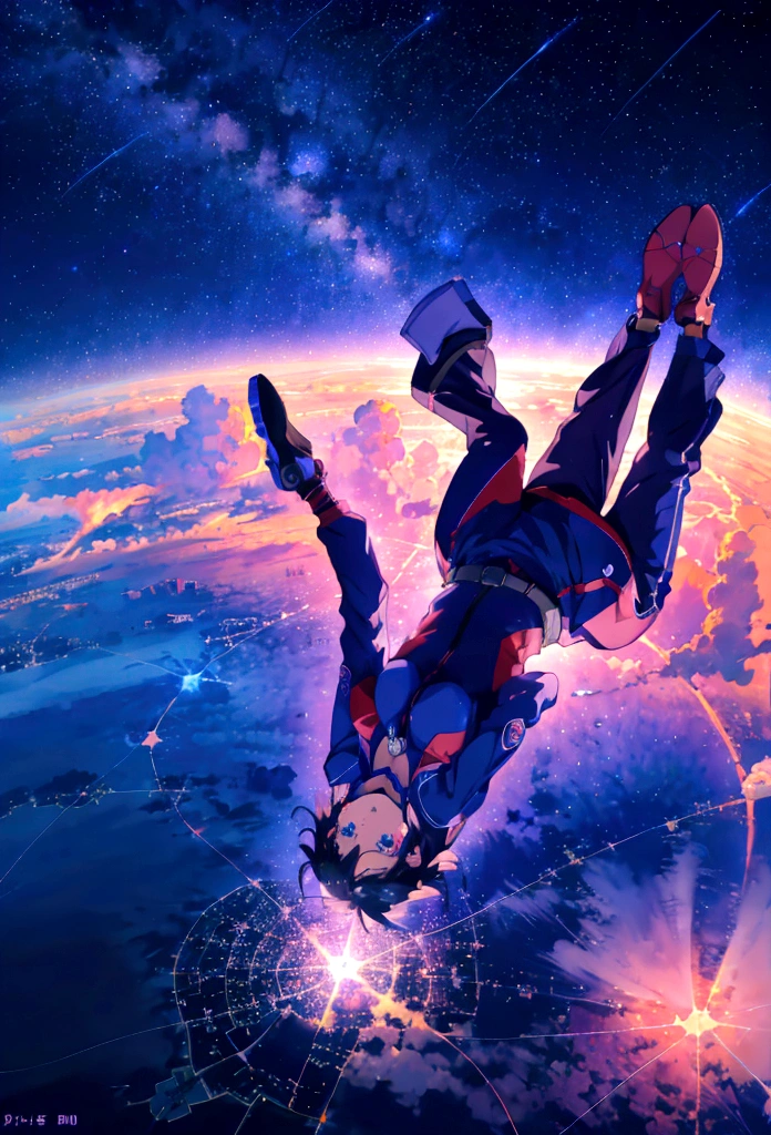 Skydiving scene in the beautiful night sky,anime art wallpaper 4k, anime art wallpaper 4k, Anime Art Wallpapers 8K, anime wallpaper 4k, anime wallpaper 4k, 4k anime wallpaper,Man flying in the night sky、The night view below