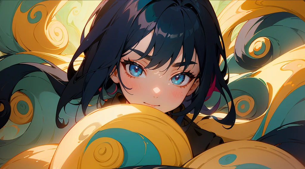 Original characters、Volume illumination、Best shadows、Shallow depth of field、Portrait of an amazingly beautiful girl, handsome boy 、Attractive, beautiful and delicate face and seductive eyes、in the forest、Woman and boy sitting near the river、Sharp eyebrows、Black hair styles、Blush eye shadow、Bright eyes、Dark eyelashes、Slim waist、(Top quality、Great details:1.25)、(unique:1.3)、Wonderful colorful paintings ((Surrealism (( Swirls and winds