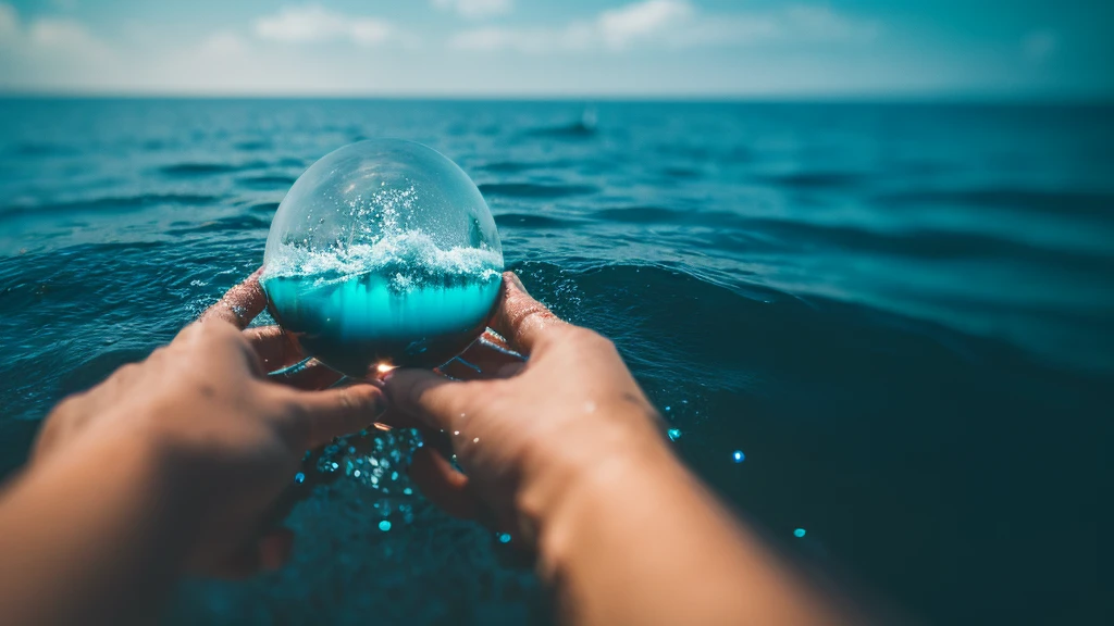 Written boundary depth, HD detailed, Wet Watermark, Hyper Detail, Realistic photos, 16K, Surrealism, Deep focus bokeh, Ray Tracing, Sepia,In the water,dark,Cyan Light,Bubble