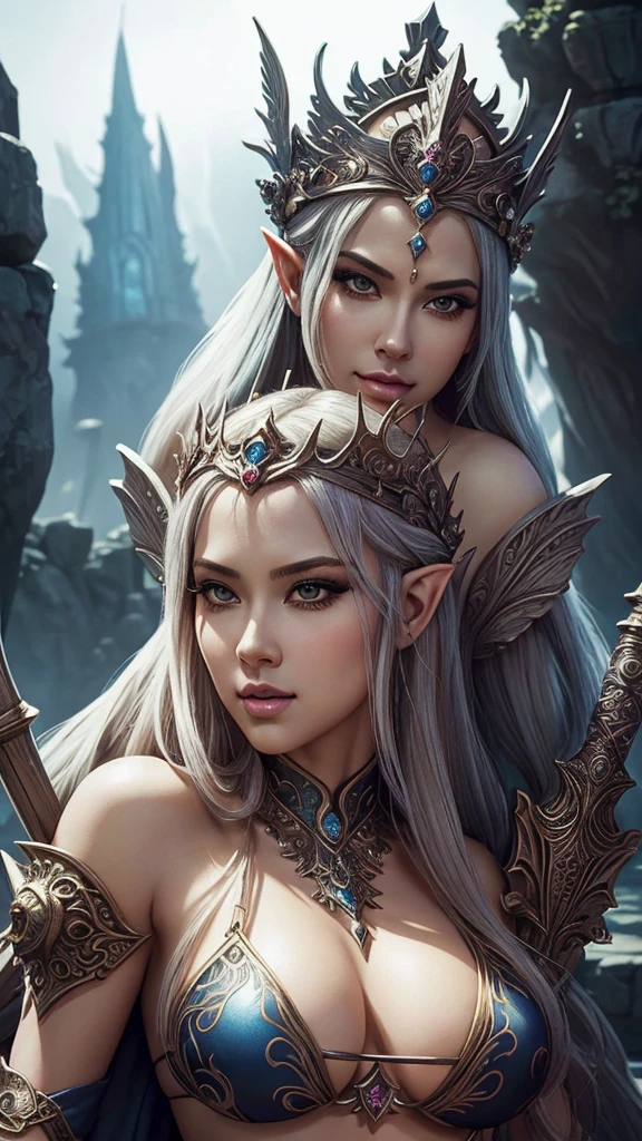 A closeup of a woman in a bikini with a sword, ((a beautiful fantasy empress)), a beautiful fantasy empress, fantasy woman, beautiful enchantress, extremely detailed germ of art, ig model | germ of art, as seen on germ of art, a beautiful enchantress, detailed fantasy art, Beautiful goddess, beautiful and elegant elf queen, fantasy art style