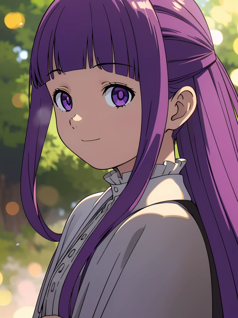 è²ä¼¦,1girl,solo,purple hair,long hair,purple eyes,blunt bangs,sidelocks,half updo,bright pupils, hair ornament,frilled collar,black robe,white dress,center frills,buttons,wide sleeves,long sleeves,curvy,cowboy shot,brown coat,from side,smile,, Exquisite visuals, high-definition,masterpiece,best quality,, 20yo,Young female,Beautiful Finger,Beautiful long legs,Beautiful body,Beautiful Nose,Beautiful character design, perfect eyes, perfect face,expressive eyes, looking at viewer, official art,extremely detailed CG unity 8k wallpaper, perfect lighting,Colorful, Bright_Front_face_Lighting,shiny skin, (masterpiece:1.0),(best_quality:1.0), ultra high res,4K,ultra-detailed, photography, 8K, HDR, highres, absurdres:1.2, Kodak portra 400, film grain, blurry background, bokeh:1.2, lens flare, (vibrant_color:1.2), (beautiful_face:1.5),(narrow_waist), 