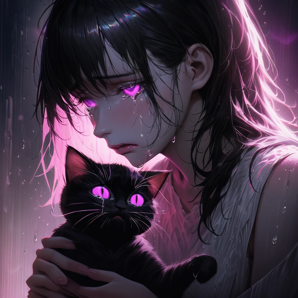 Cat,kitten,crying kitten,aesthetic,extremely detailed,teary eyes,soaked lashes,emotional expression,intense sadness,dripping tears,true-to-life textures,highly refined details,dramatic lighting,seamless blending of colors,vibrant hues,artistic composition,layered brushstrokes,emotive brushwork,realistic water droplets,breathtaking realism,masterful craftsmanship,haunting beauty,evocative atmosphere,highly emotional scene,silent sorrow,stark contrast,moody ambiance,endless depth,luminous glow,shimmering highlights,subtle shadows,intimate close-up,precise contours,striking emotion,fluid brush movements,touching portrayal,painstaking attention to detail,aesthetically pleasing,heart-wrenching,deeply moving artistry