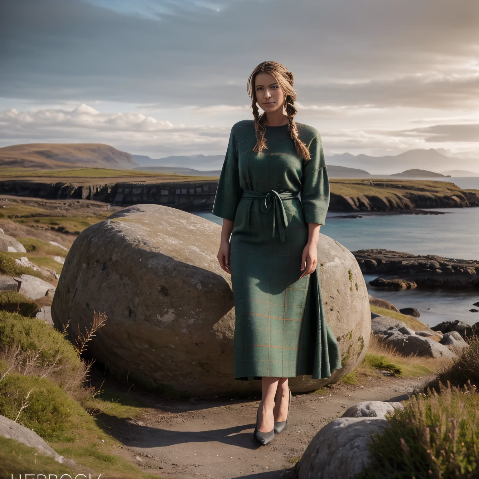 Extremely Hyperpregnant Icelandic woman with huge belly wearing a dress
