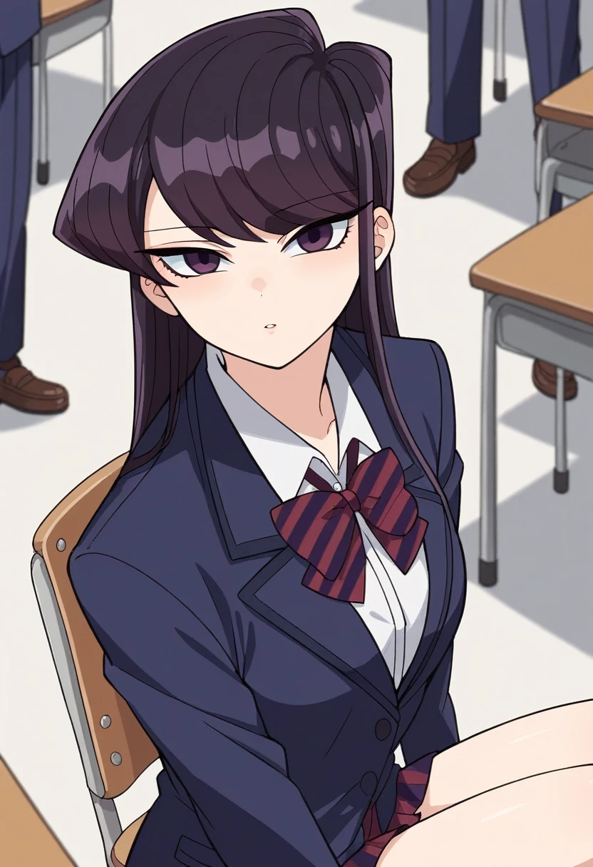 Office, lens flare, depth of field, bokeh, vanishing point, solo, looking at viewer,((masterpiece, best quality)), BREAK 
1girl, black hair, forehead protector, long hair, konohagakure symbol, red eyes, headband, makeup, lipstick, score_9, score_8_up, score_7_up, rating_explicit, masterpiece, best quality,high quality,highres,very aesthetic, absurdres, high detailed,optimal lightning,4k,8k wallpaper, source_anime, uncensored,official art, official style, megami magazine,BREAK,girl standing facing the side of a male,girl pressing chest against the another's arm, long hair, brown, 1girl, solo, office lady, in black leather pants, medium hair, collared shirt, denim shirt, sleeves rolled up, black leather pants, sitting, outdoors, on classroom, smile, perfect anatomy
, High Resolution, black leather blazer
,disappointed,embarrassed,BREAK,1male,faceless male,standing,clothed,BREAK,from above,alley,