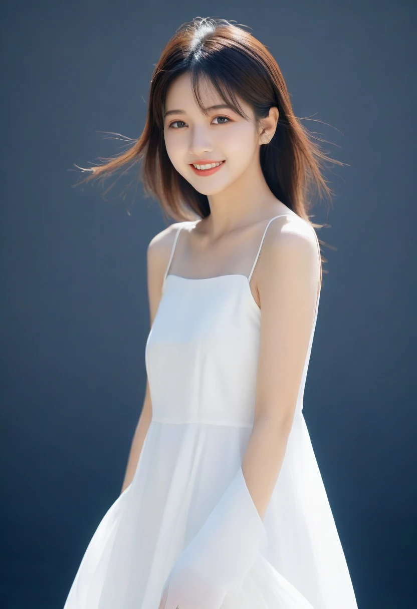 8K, Ultra-high resolution, Highest quality, masterpiece, 三分割法によるphotograph,Surreal, photograph, 1 Girl, (:1.3), pretty girl, Cute face, Beautiful eyes in every detail, 細かくdetailedに,masterpiece,, One Girl:1.2, Japan Female Announcer,whole body, (White Dress: 1.4), (Outdoor, night: 1.1), Bold side slits,City Street, Super detailed face, Good Eyes, double eyelid,Full of sex appeal,Sensual,A carefree smile,Heal the heart,Black Hair,Layered Hair,Looking at the audience、beauty,Long neck、Laugh a little、Please close your mouth and laugh、(((Ideal body type))),A cup small breasts :2,、Portraiture:2、Perfect Anatomy、鮮明なdetailed、detailed、Surreal、Light and shadow,Strong light