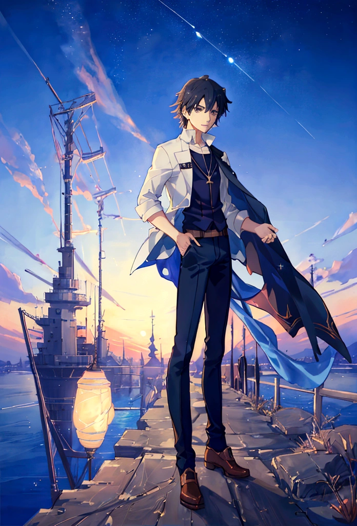 A beautiful young man flying in the beautiful starry night sky by Makoto Shinkai, anime art wallpaper 4k, anime art wallpaper 4k, Anime Art Wallpapers 8K, anime wallpaper 4k, anime wallpaper 4k, 4k anime wallpaper, Anime Sky, Awesome Wallpapers, Anime Background,Anime Background art