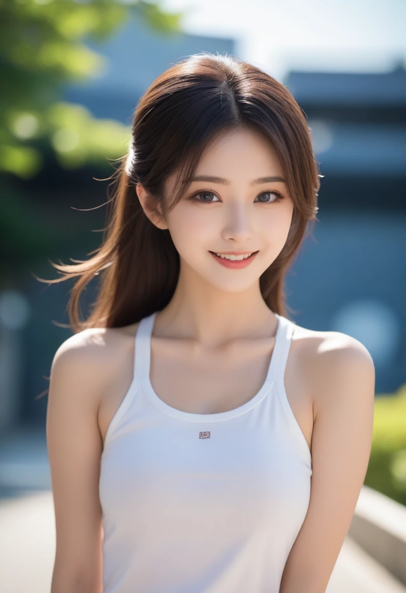 8K, Ultra-high resolution, Highest quality, masterpiece, 三分割法によるphotograph,Surreal, photograph, 1 Girl, (:1.3), pretty girl, Cute face, Beautiful eyes in every detail, 細かくdetailedに,masterpiece,, One Girl:1.2, Japan Female Announcer,whole body,Outdoor,Athletics Stadium,Sportswear,Beautiful leg line beauty,Refreshing sweat,Full of sex appeal,Sensual,A carefree smile,Heal the heart,Black Hair,ponytail,Looking at the audience、beauty,Long neck、Laugh a little、Please close your mouth and laugh、(((Ideal body type))),A cup small breasts :2,、Portraiture:2、Perfect Anatomy、鮮明なdetailed、detailed、Surreal、Light and shadow,Strong light