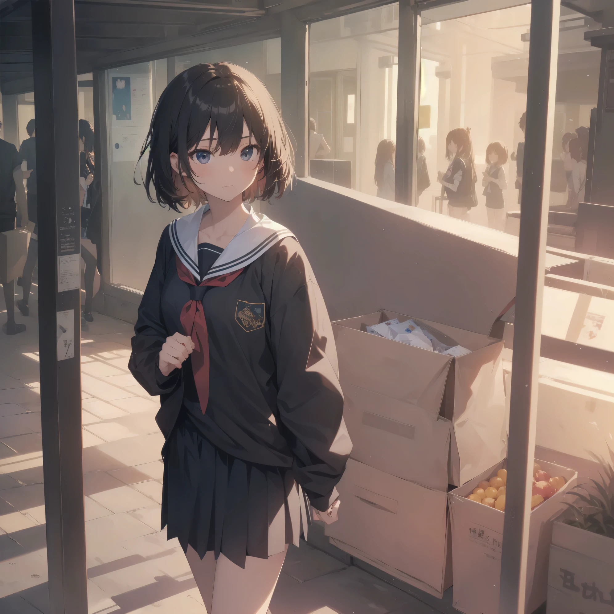 ultra-absurdres-Top quality by artist God, ultra-detailed, high resolution, anime moe artstyle, best anime 8k konachan wallpaper, pixiv contest winner, pool:2810, perfect anatomy,break, 1girl, (Please draw a girl walking sleepily to school alone. )break,(Solo,little female, 13-year-old:1.3),Full limbs, complete fingers,a junior high school student, (very short hair), short cut, flat chest, , small butt, small black eyes, beautiful detailed eyes, well-proportioned iris and pupils, expressive eyes, highres detailed hair, soft expression, salor school_uniform, sailor collar, serahuku, bow, pleated skirt,(Detailed Lighting), (Detailed background), in the School commute route. break,super detailed skin, Best cinematic lighting powered by famous artist, 8k,beauty illustration,photoshop_(medium),very aesthetic,break,((artist:null_(nyanpyoun) )), artist:clamp ,artist:carnelian ,artist:kantoku ,
