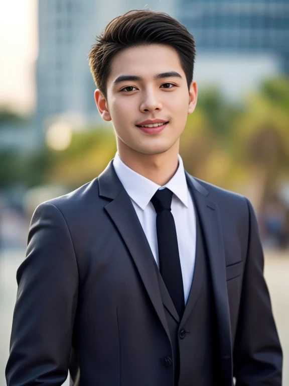 An Araf man stands on the beach with the sunset in the background.., portait photo Profile pictureture, Profile picture, Cleans the wide surface of the face.,  cute young man, headshot Profile pictureture, handsome man, Handsome and charming, Very charming and beautiful, Close-up of a Southeast Asian man with a round face.., black eyes, staring at the viewer, morning sun, ((face details)), Double eyelids, realistic, Masterpiece, Highest quality, lens flare, shade, [[Chromatic aberration, digital painting, 8K, 45,000,000,000 pixels,, t-shirt, short hair, black eyes,abdominal muscles, The body is beautiful and strong..,, (digital painting, HDR, high contrast
