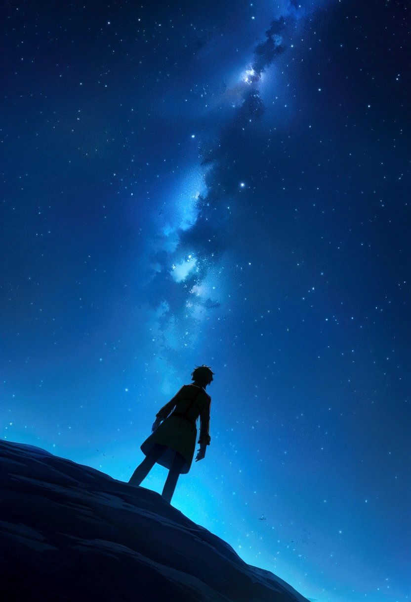 Scene of a beautiful young man flying through the beautiful starry sky at night,anime art wallpaper 4k, anime art wallpaper 4k, Anime Art Wallpapers 8K, anime wallpaper 4k, anime wallpaper 4k, 4k anime wallpaper,The night view below