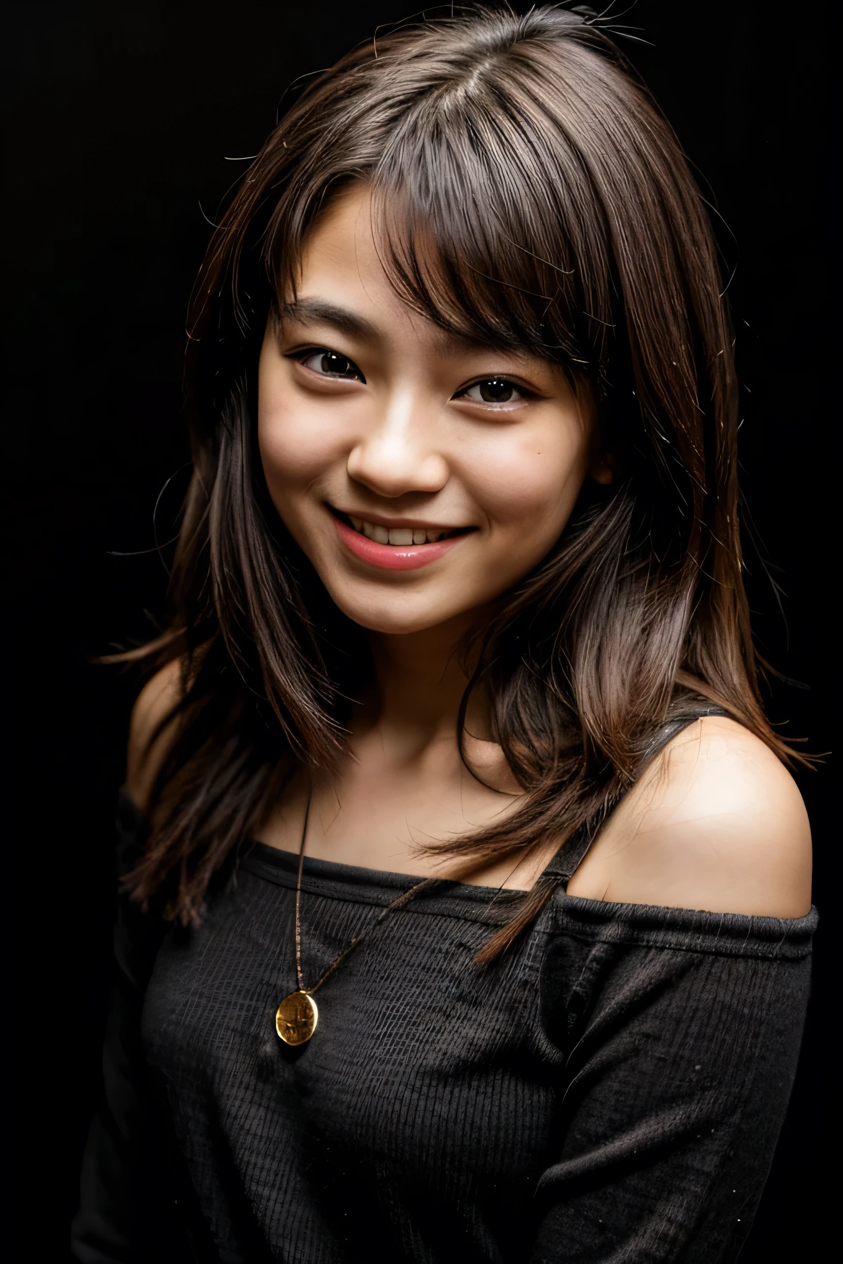 face perfect, beautiful face of a Japanese , Smiling beautiful, with black background