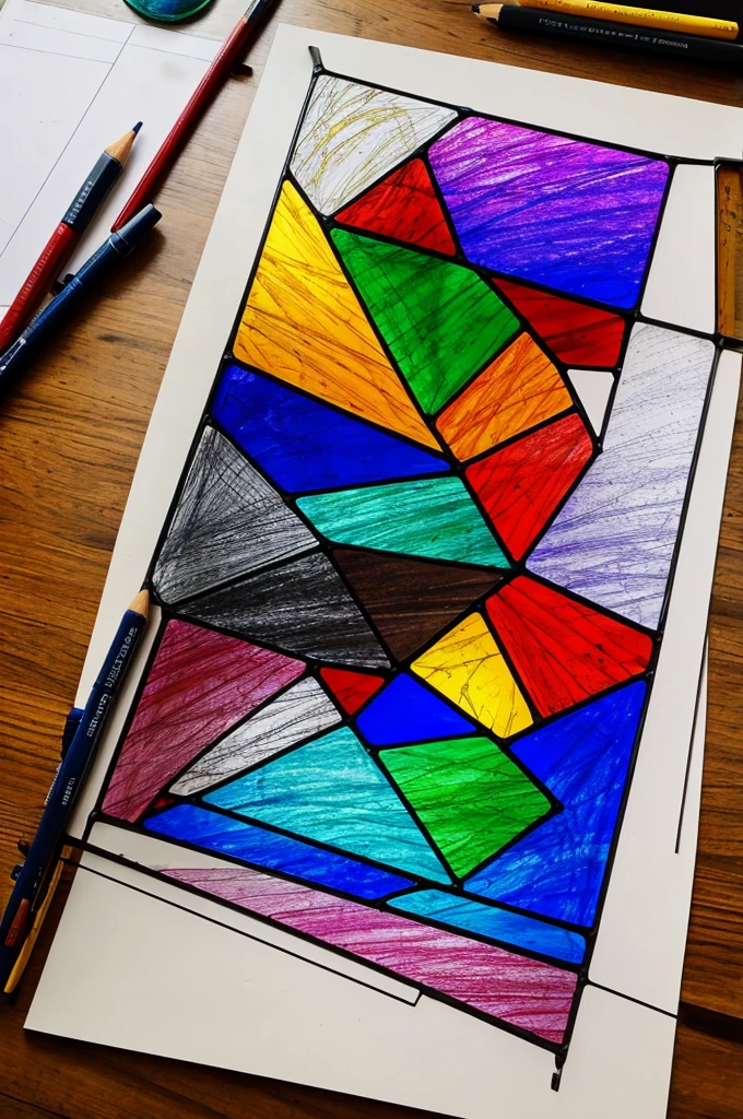 Abstract drawing using stained glass technique