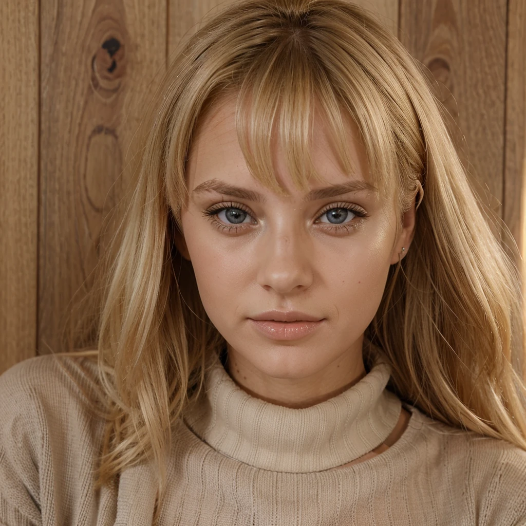 Une jeune femme blonde en tenue sexy qui met un doigt sur sa langue tout en faisant un clin d’oeil