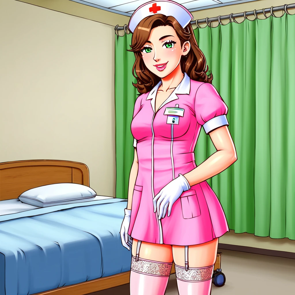 slutty floozy 1girl , solo, whore floozy sleazy lacivious nurse lingerie using pantyhoose, nurse cap, low pink wear, ((low ping legwear, zettai ryouiki)), white gloves,lingerie, green eyes, drooping eyes, pink lips, smile, standing, ((hospital room)), sharp outline, short sleeves, young female, 18 years old, best quality, masterpiece painted by ilya kuvshinov, gaston bussiere, craig mullins, hajime sorayama alphonse mucha, artstation, Despite the provocative elements, the image remains tasteful, focusing on artistic expression and contrasting gothic horror vibes with vibrant paint splatters. The final product is a highly detailed, stylized oil photo, masterfully created with HDR technology and 8k resolution.
