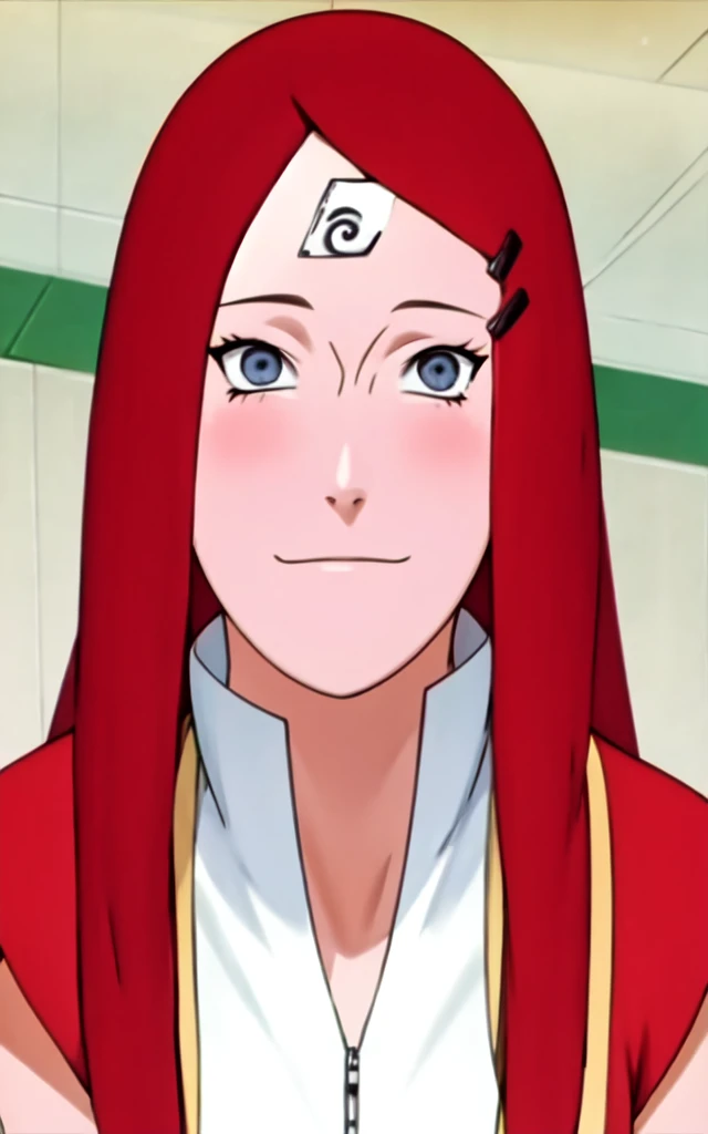 full body, uzumaki kushina, Kushina Uzumaki, masterpiece, high quality, UHD Quality, 4k Quality, perfect, perfection, perfect all,
long red hair, hair ornament, swept bangs, gray eyes, hairclip, perfect face, perfect body, perfect hair, expressive eyes, Soft smile, perfect waist, blushing, green dress, white tiny short sleeves, collar