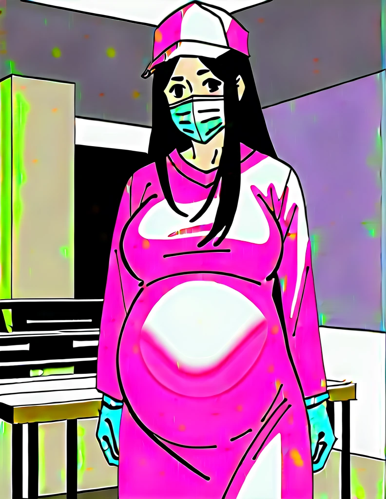 score_9, score_8_up, score_7_up, source_anime, kasuganoray, pale skin, long hair, shy eyes, highest quality, masterpiece, big breasts, surgical mask, surgical cap, long sleeve maternity dress, seamless,
1 girl, pregnant, solo, rubber gloves, frown, standing, in one hospital, hospital bed,