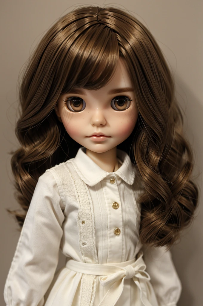 Blythe doll, pale skin, short light brown hair and brown eyes
