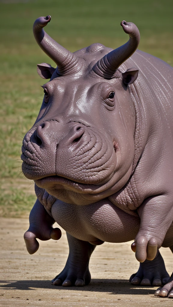Hippo has horns, wings, and 8 legs.
